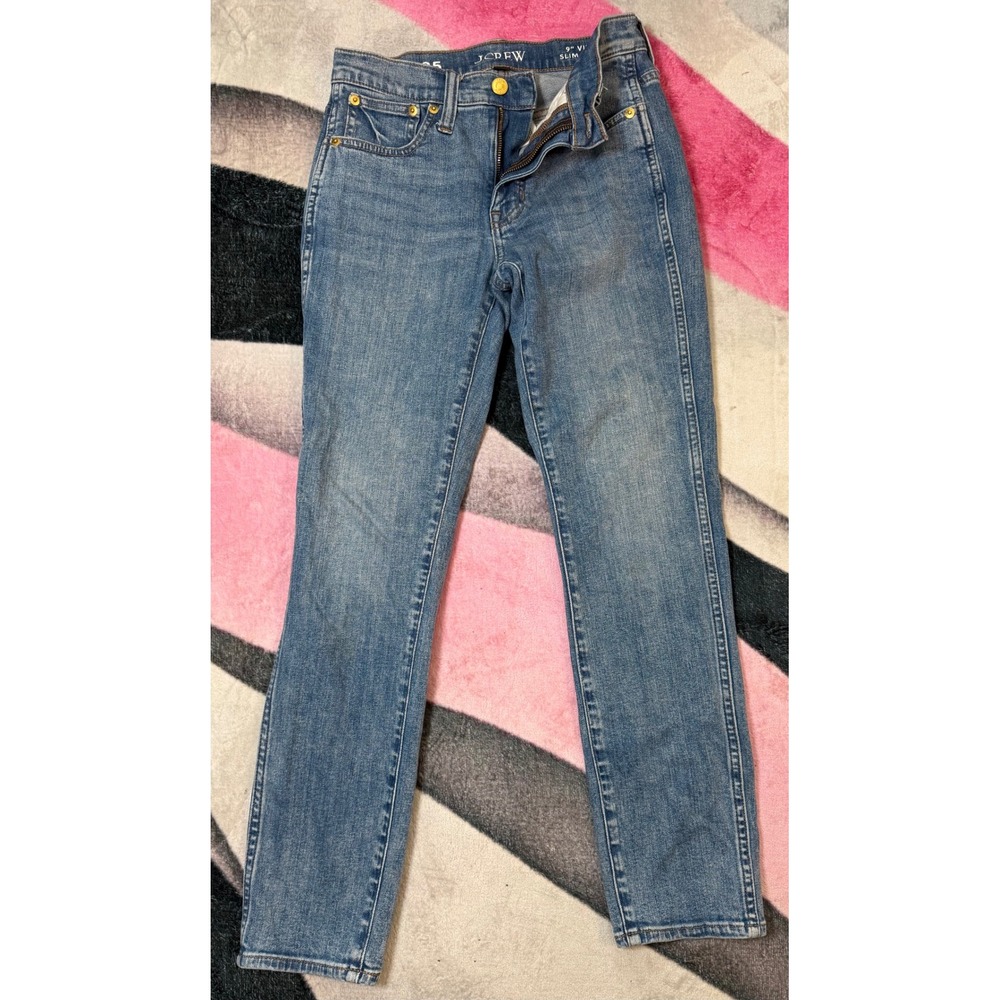 J.Crew 9 Inch Vintage Slim Straight Jeans Medium Wash Blue Denim Womens 25